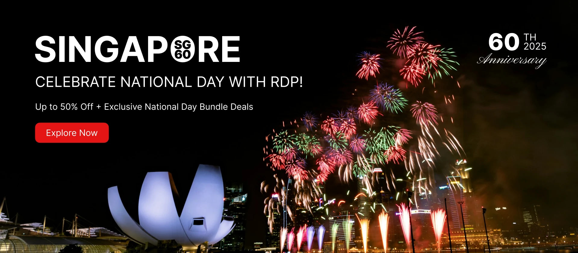 Singapore National Day Poster with the text 'Celebrate National Day with RDP!