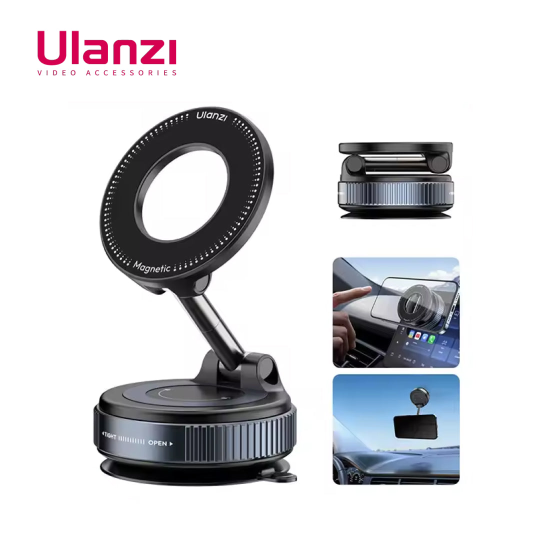 Ulanzi video accessories with magnetic ring light and car mount on a white background