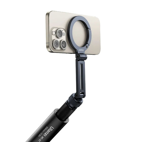 Phone holder with extendable arm on a white background