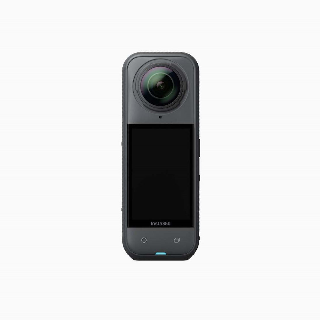 Insta360 X5 360 action camera with dual lenses, predominantly black in color.