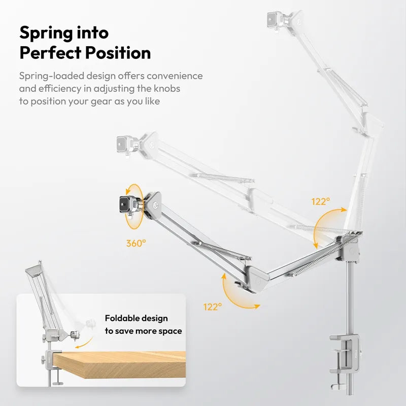 Adjustable arm with spring-loaded design on a white background