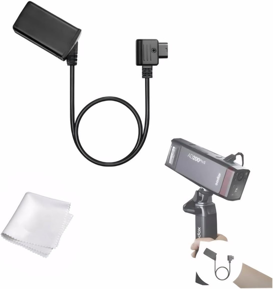 Camera light kit with flash, stand, and accessories on a white background