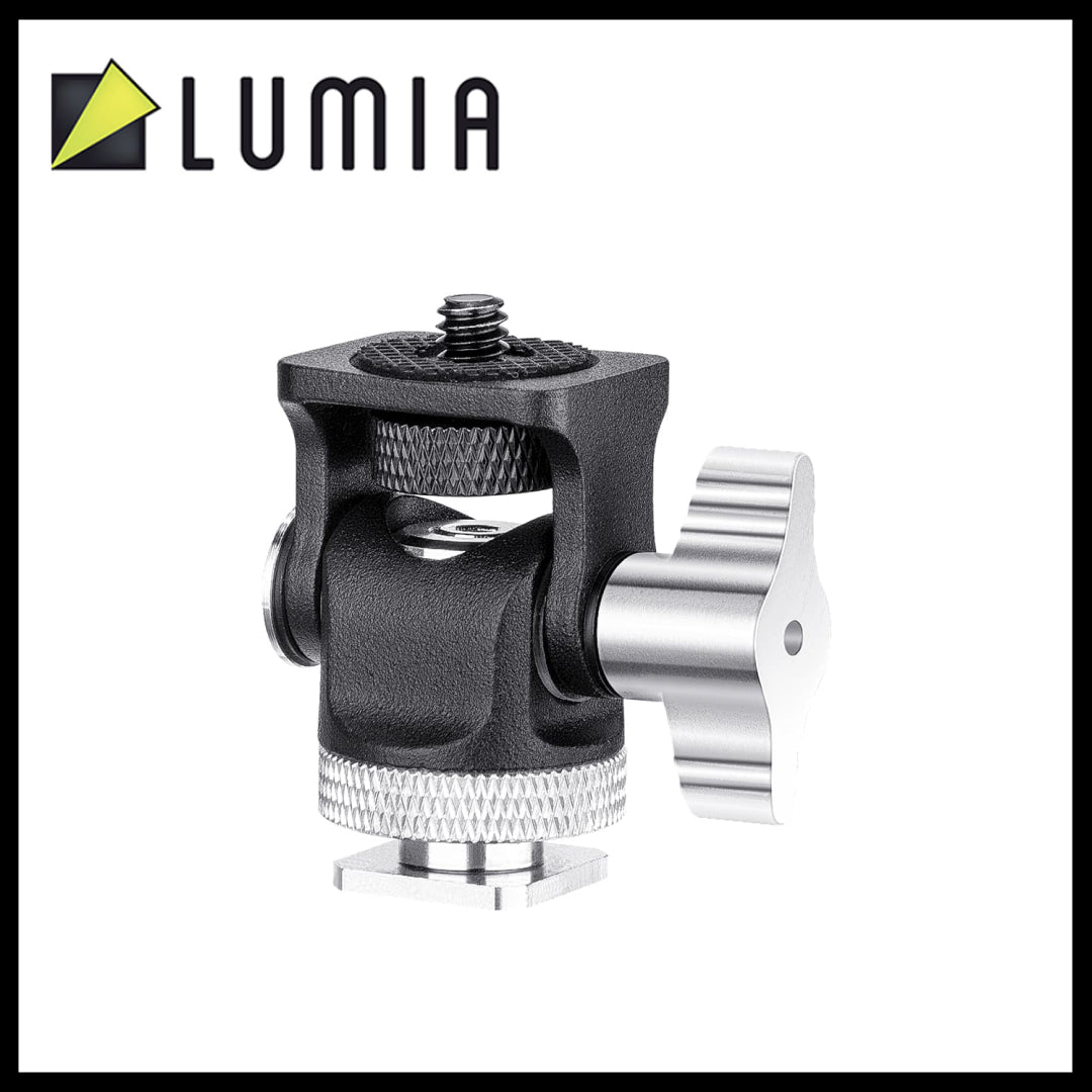 Camera mount with silver and black design on a white background, featuring the Lumia brand logo.