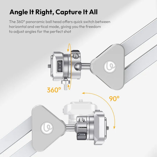 360-degree panoramic ball head with adjustable angles on a white background