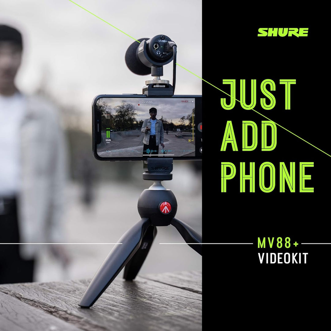 Shure MOTIV MV88+ 视频套件 - 适用于智能手机的数字立体声电容麦克风和三脚架