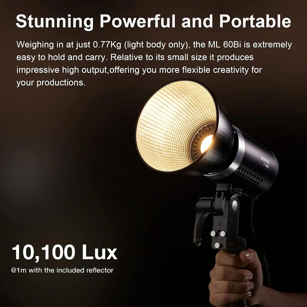 Godox ML60Bi ML60 Bi 60W Bi-Color LED Light Silent Mode Portable Brightness Adjustment Support Li-ion Outdoor LED Light - Red Dot Photo