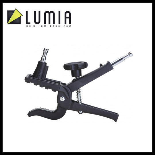 Black clamp with adjustable arms on a white background, branded with 'LUMIA'.