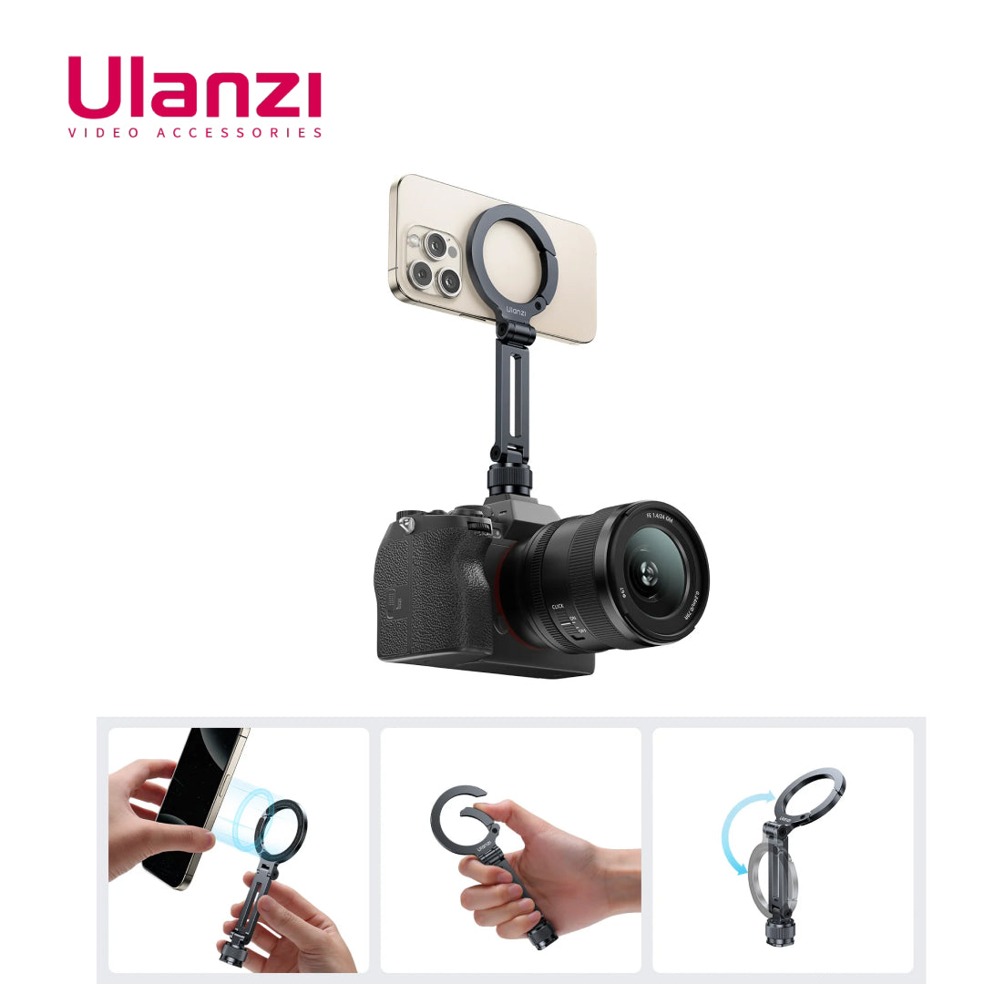 Camera with Ulanzi video accessory on a white background