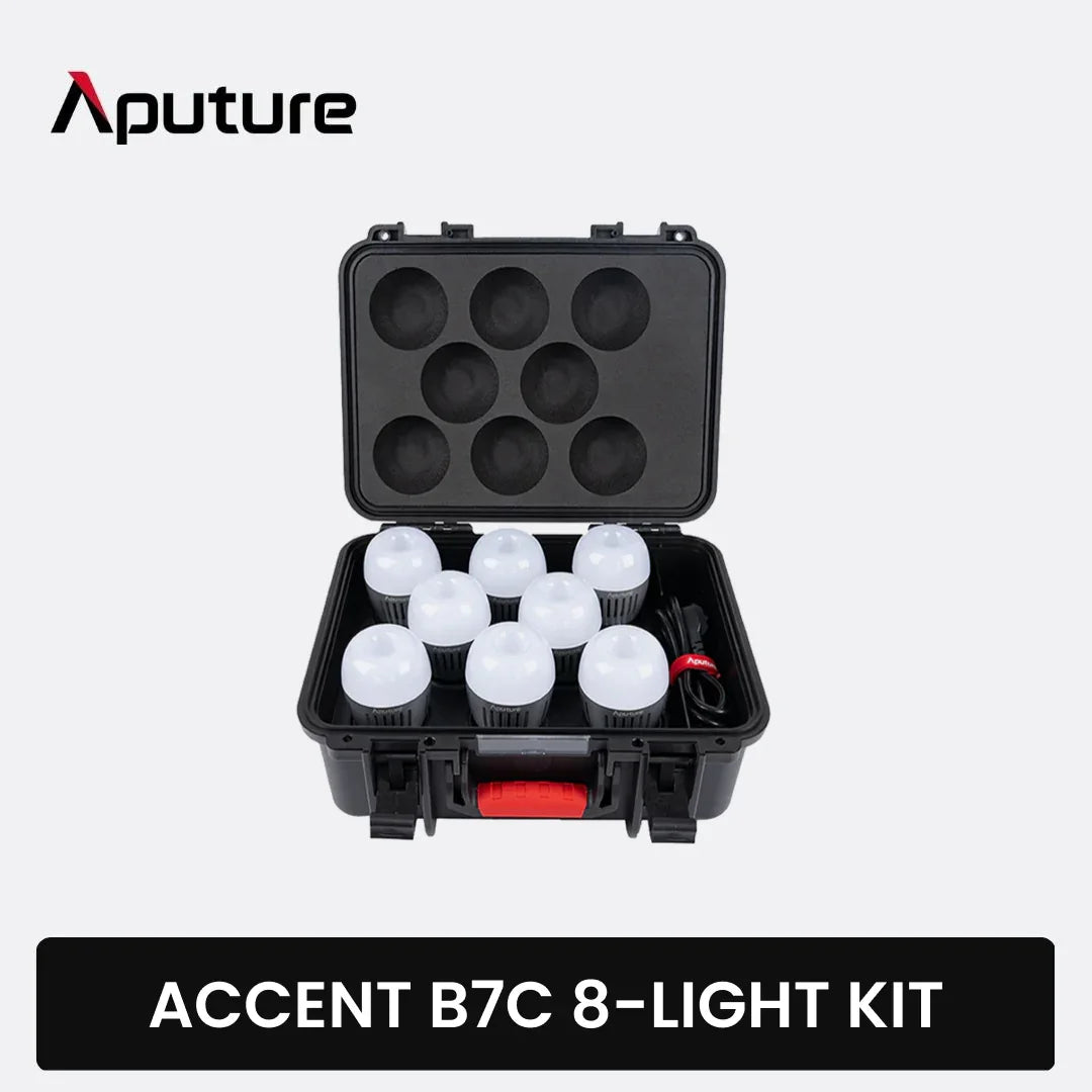 Aputure Accent B7C RGBWW LED 8-Light Kit with Charging Case - Red Dot Photo