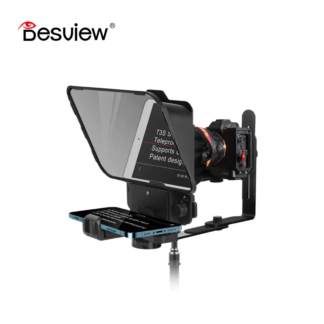 Desview T3S Teleprompter for Cellphone Tablet DSLR with Lens Adapter and Remote Control - Red Dot Photo