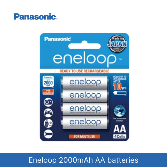 [日本制造] [免费送货] [2020 年 5 月] 松下 Eneloop 2000mAh 镍氢可充电 AA 预充电电池，附赠电池盒