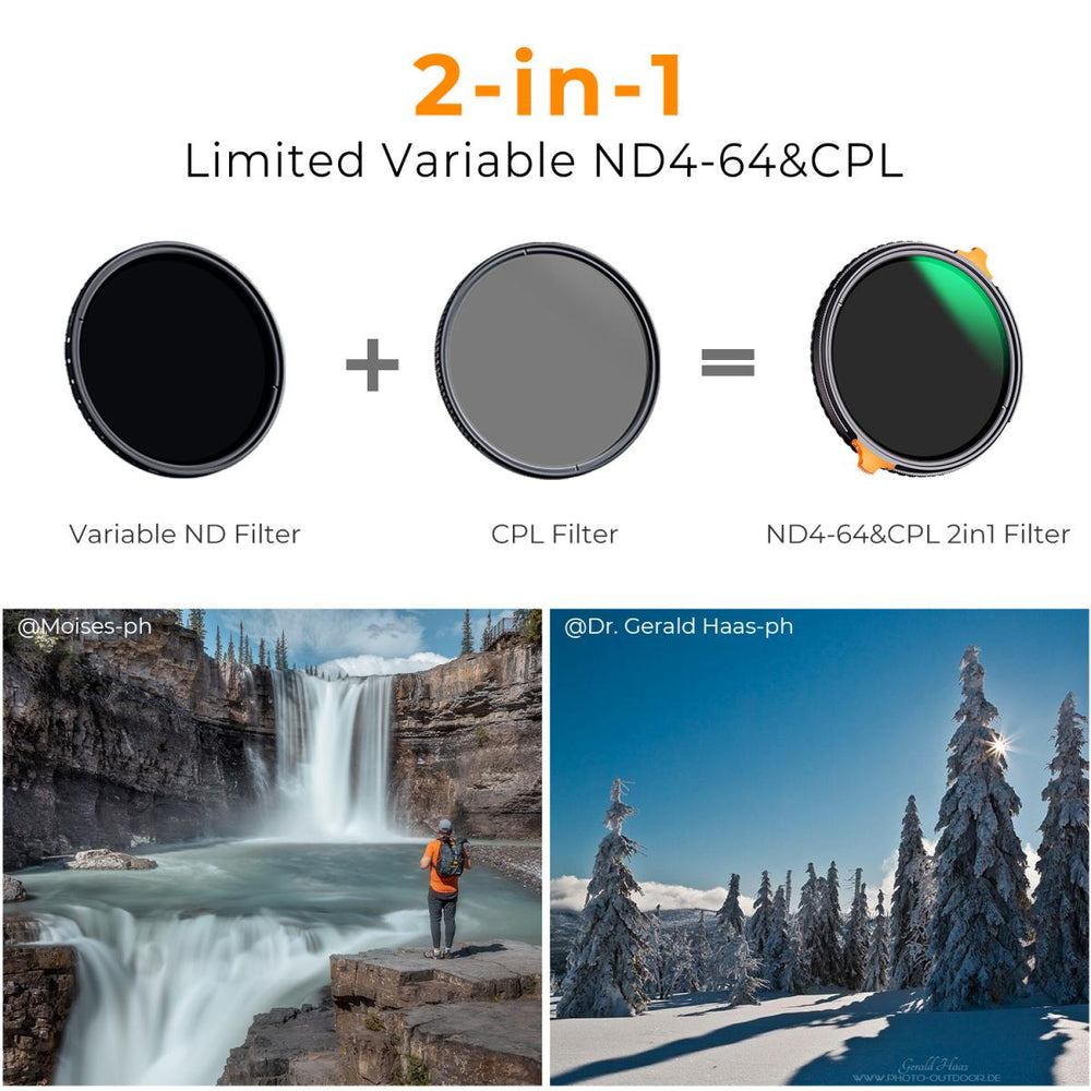 K&amp;F Concept ND4-ND64（2-6 档）可变 ND 滤镜和 CPL 圆偏振滤镜二合一