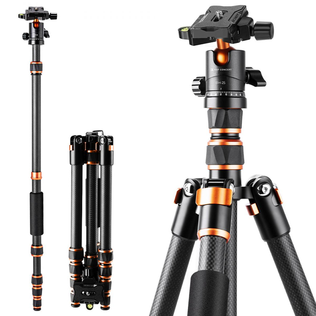 K&amp;F Concept 碳纤维相机三脚架轻型球头和可拆卸独脚架 1.5米 C225C0+BH-25 