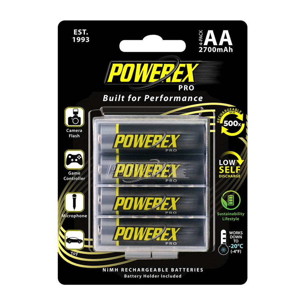 Powerex Pro 预充电 AA 可充电镍氢电池 2700mAh（4 块装） 
