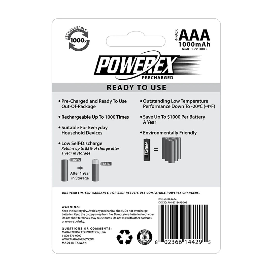 [FREE DELIVERY] Powerex MAHA Precharged Rechargeable Ni-MH 1000mAh AAA Batteries (8-pack) - Red Dot Photo