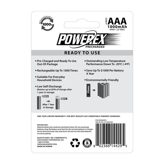 [FREE DELIVERY] Powerex MAHA Precharged Rechargeable Ni-MH 1000mAh AAA Batteries (8-pack) - Red Dot Photo