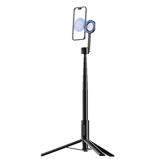 Phone holder with stand and light on a white background