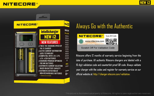 Nitecore NEW i2 2 cell Battery Charger for 18650 / AA / AAA / C / D Batteries - Red Dot Photo