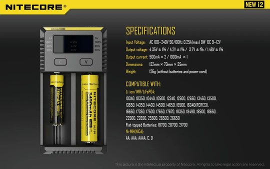 Nitecore NEW i2 2 cell Battery Charger for 18650 / AA / AAA / C / D Batteries - Red Dot Photo