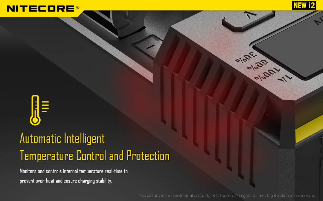 Nitecore NEW i2 2 cell Battery Charger for 18650 / AA / AAA / C / D Batteries - Red Dot Photo