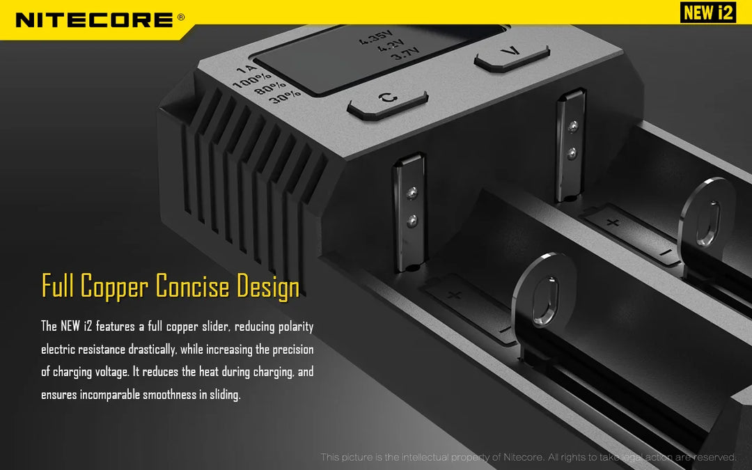 Nitecore NEW i2 2 cell Battery Charger for 18650 / AA / AAA / C / D Batteries - Red Dot Photo