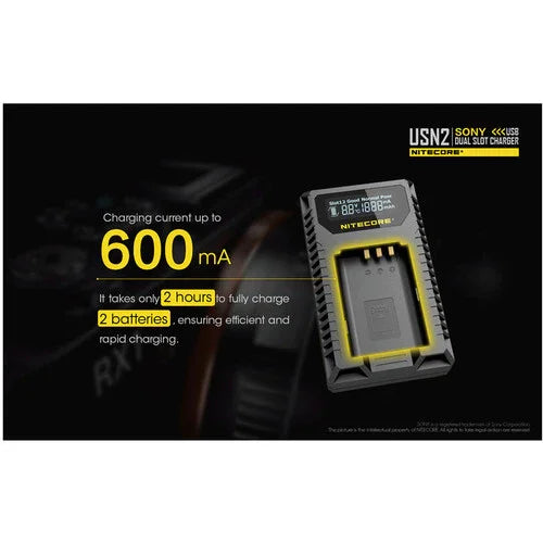 Nitecore USN2 Dual Battery USB Charger for Sony NP-BX1 - Red Dot Photo