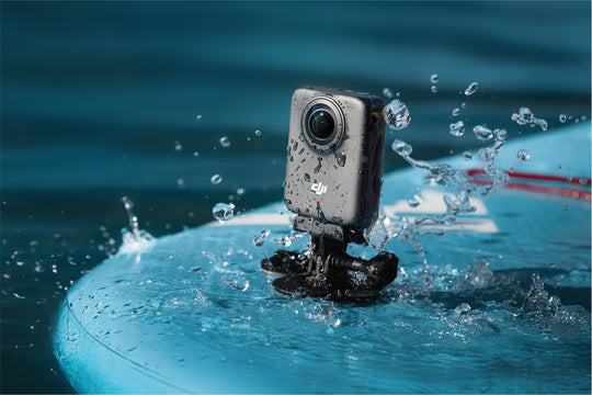Action camera being tested for water resistance on a boat