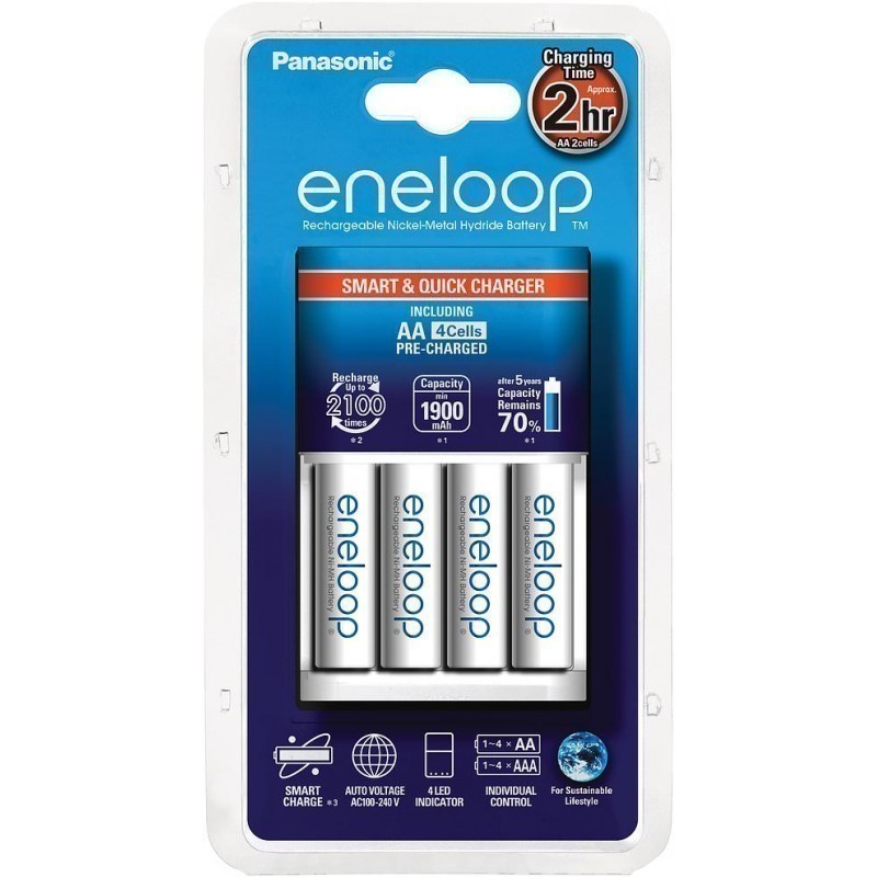 松下 Eneloop 充电器，带 4 节 AA 1900mAH 镍氢电池