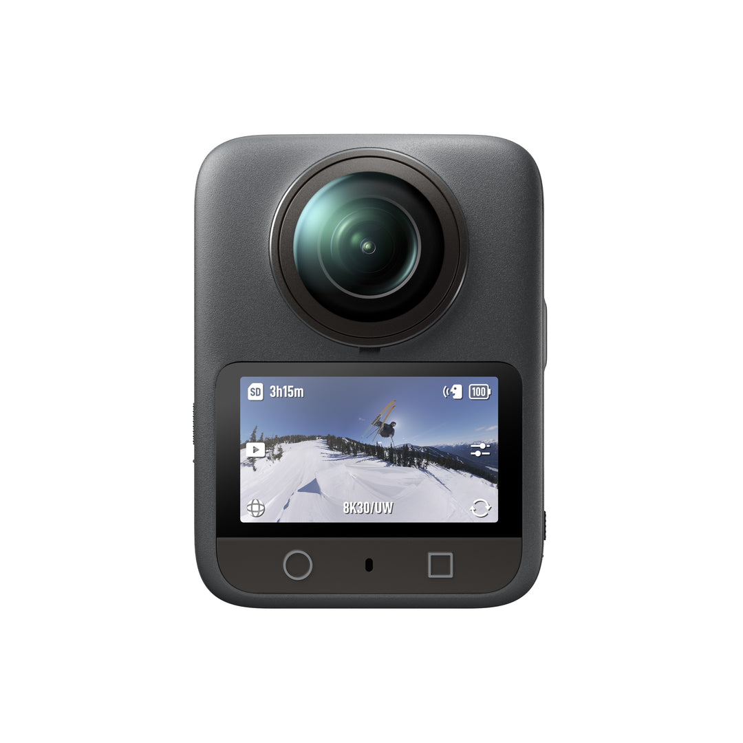 Action camera with display screen on a white background