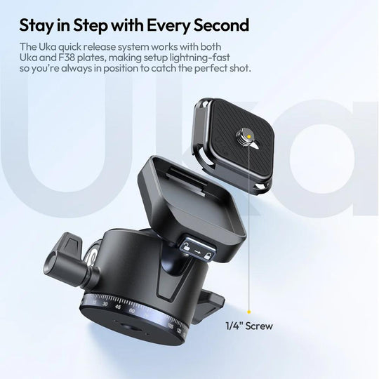 Camera quick release system with Ulanzi branding on a light blue background