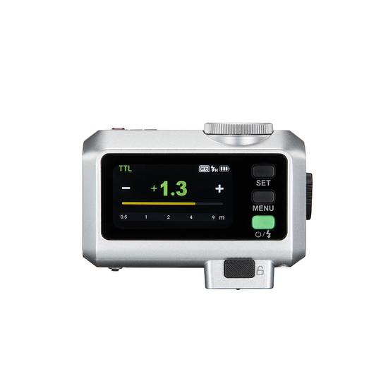 White Godox iT30Pro TTL Mini Flash with a display and control buttons on a white background