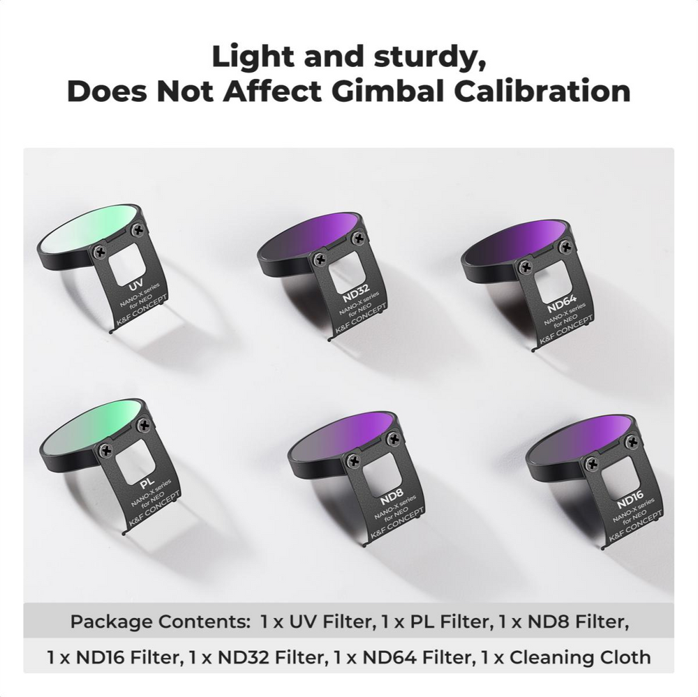 K&amp;F Concept DJI NEO ND 和 CPL 滤镜套装 6 件套 UV+CPL+ND8+ND16+ND32+ND64