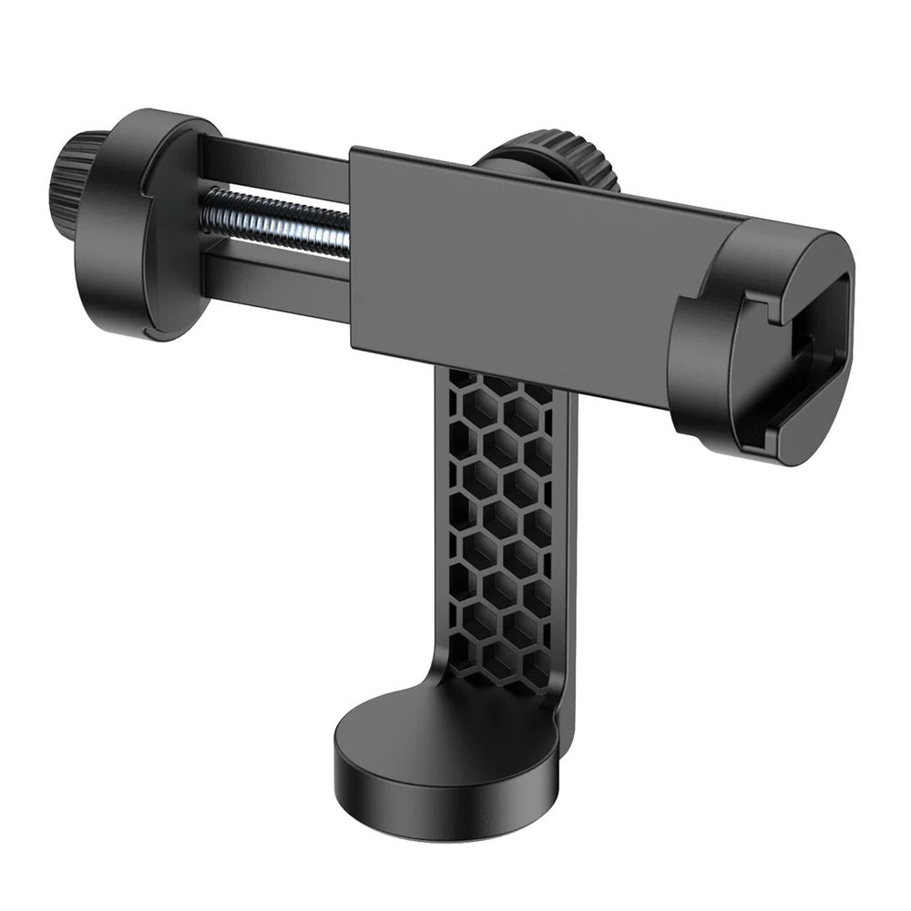 Black metal bracket with honeycomb design on a white background