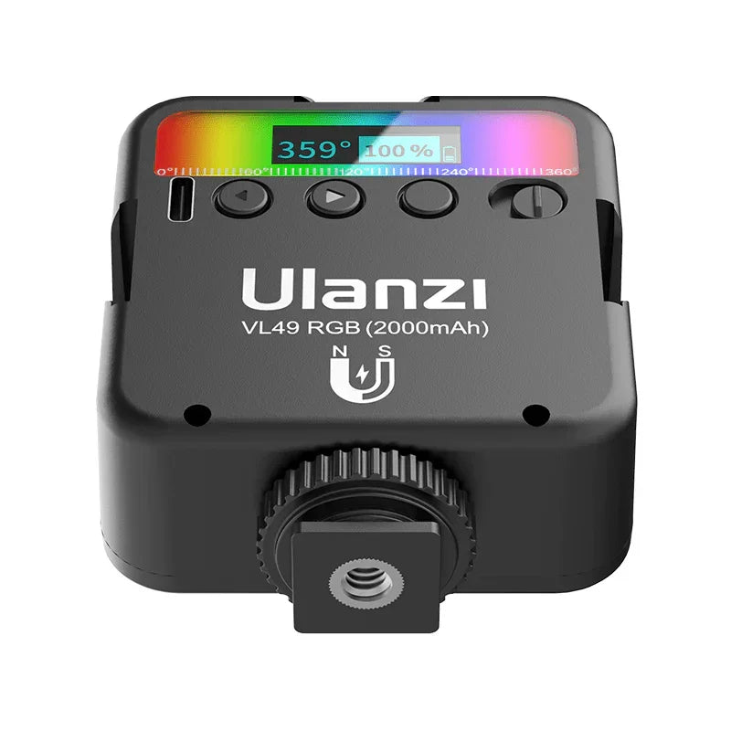 ULANZI VL49 RGB Video Lights LED Camera Light Full Color Portable Photography Lighting 2000mAh Rechargeable 2500-9000K - Red Dot Photo