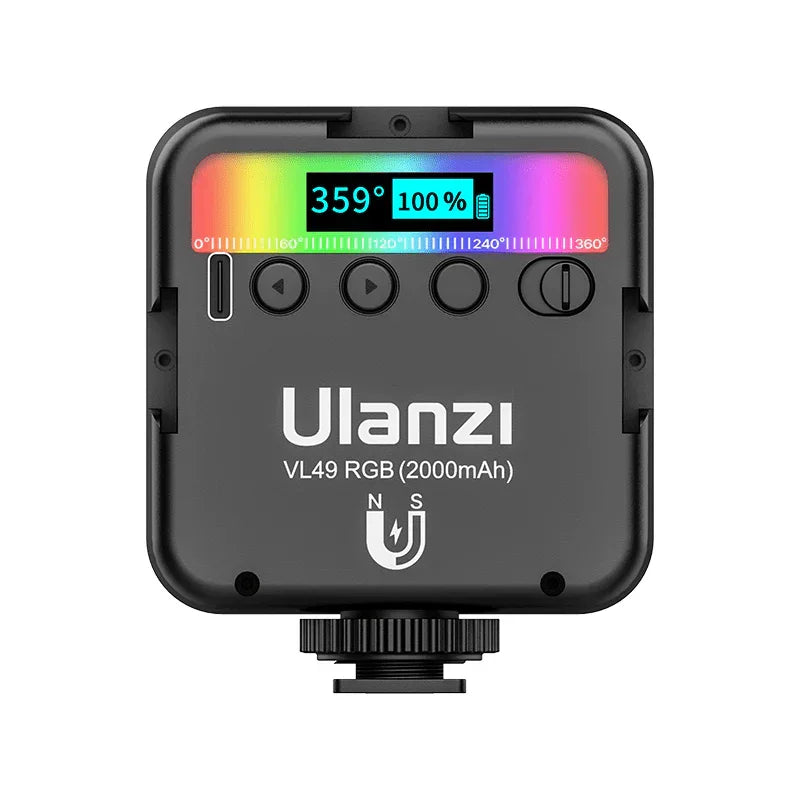 ULANZI VL49 RGB Video Lights LED Camera Light Full Color Portable Photography Lighting 2000mAh Rechargeable 2500-9000K - Red Dot Photo