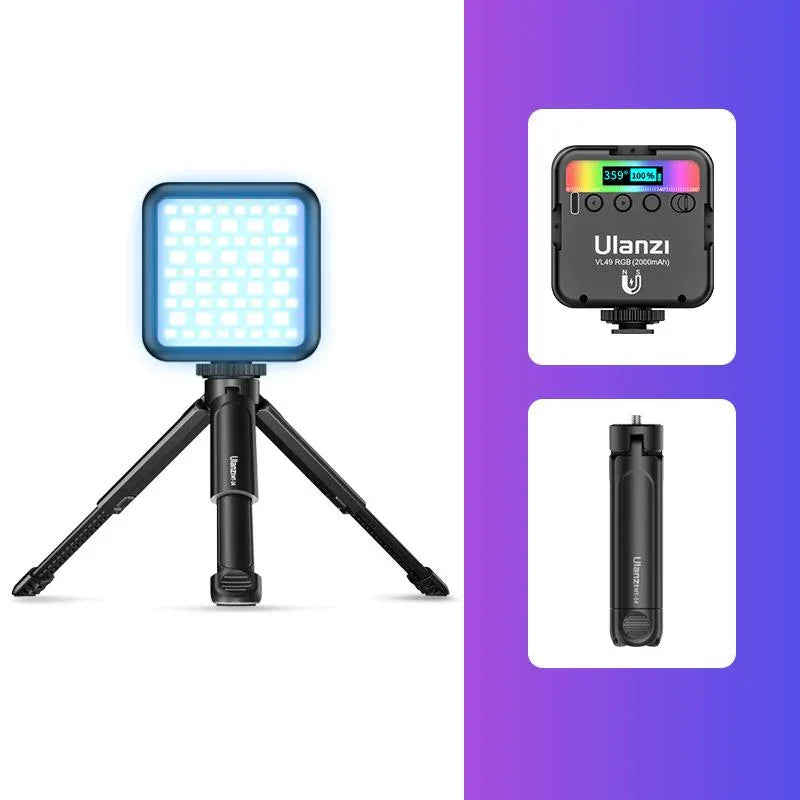 ULANZI VL49 RGB Video Lights LED Camera Light Full Color Portable Photography Lighting 2000mAh Rechargeable 2500-9000K - Red Dot Photo