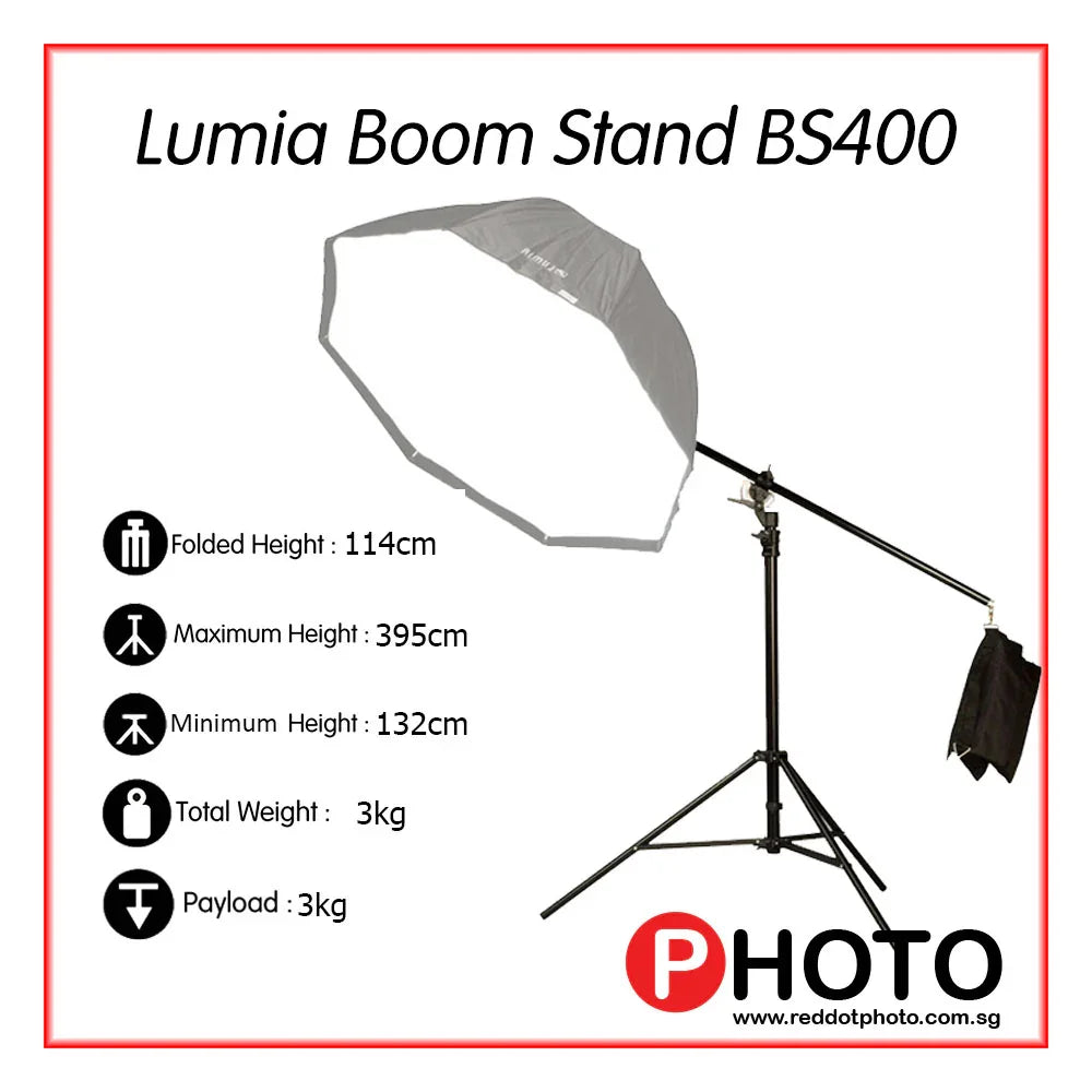 Lumia Boom Stand Heavy Duty Light Stand with Integrated Boom Arm with Sand Bag Photography Accessories BS400 BS500 - Red Dot Photo
