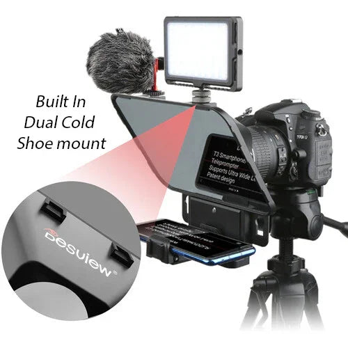 Desview T3S Teleprompter for Cellphone Tablet DSLR with Lens Adapter and Remote Control - Red Dot Photo