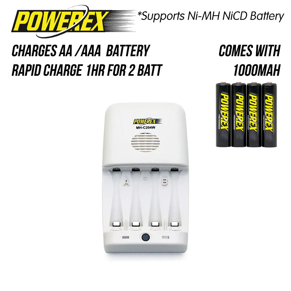 Powerex Maha C204W (MH-C204W) Battery Charger for NiMH Batteries with Car Adapter (Compatible with Eneloop) - Red Dot Photo