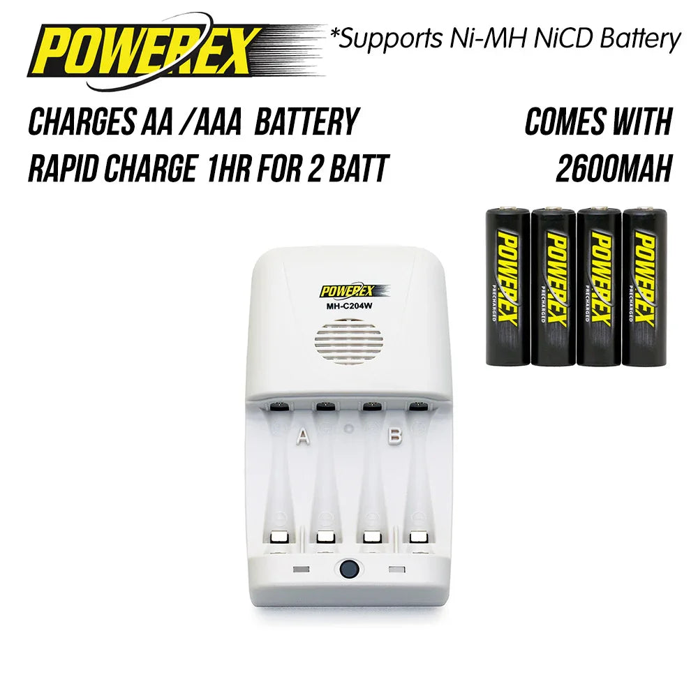 Powerex Maha C204W (MH-C204W) Battery Charger for NiMH Batteries with Car Adapter (Compatible with Eneloop) - Red Dot Photo