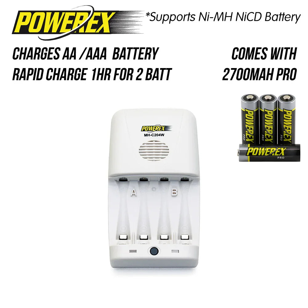 Powerex Maha C204W (MH-C204W) Battery Charger for NiMH Batteries with Car Adapter (Compatible with Eneloop) - Red Dot Photo