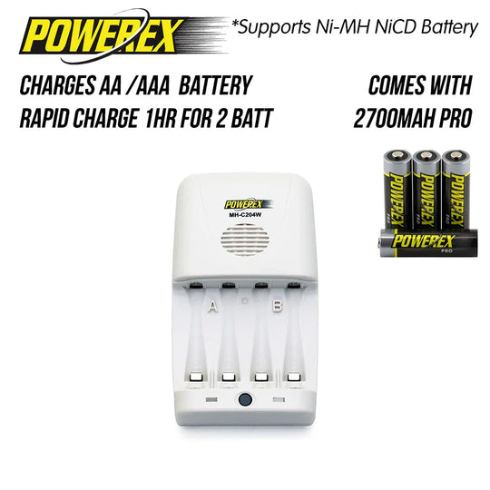 Powerex Maha C204W (MH-C204W) Battery Charger for NiMH Batteries with Car Adapter (Compatible with Eneloop) - Red Dot Photo