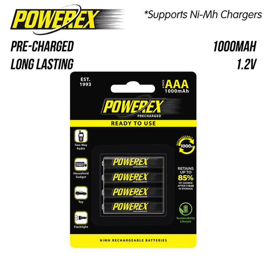 MAHA Powerex 预充电可充电镍氢电池 1000mAh AAA 电池（4 块装） 