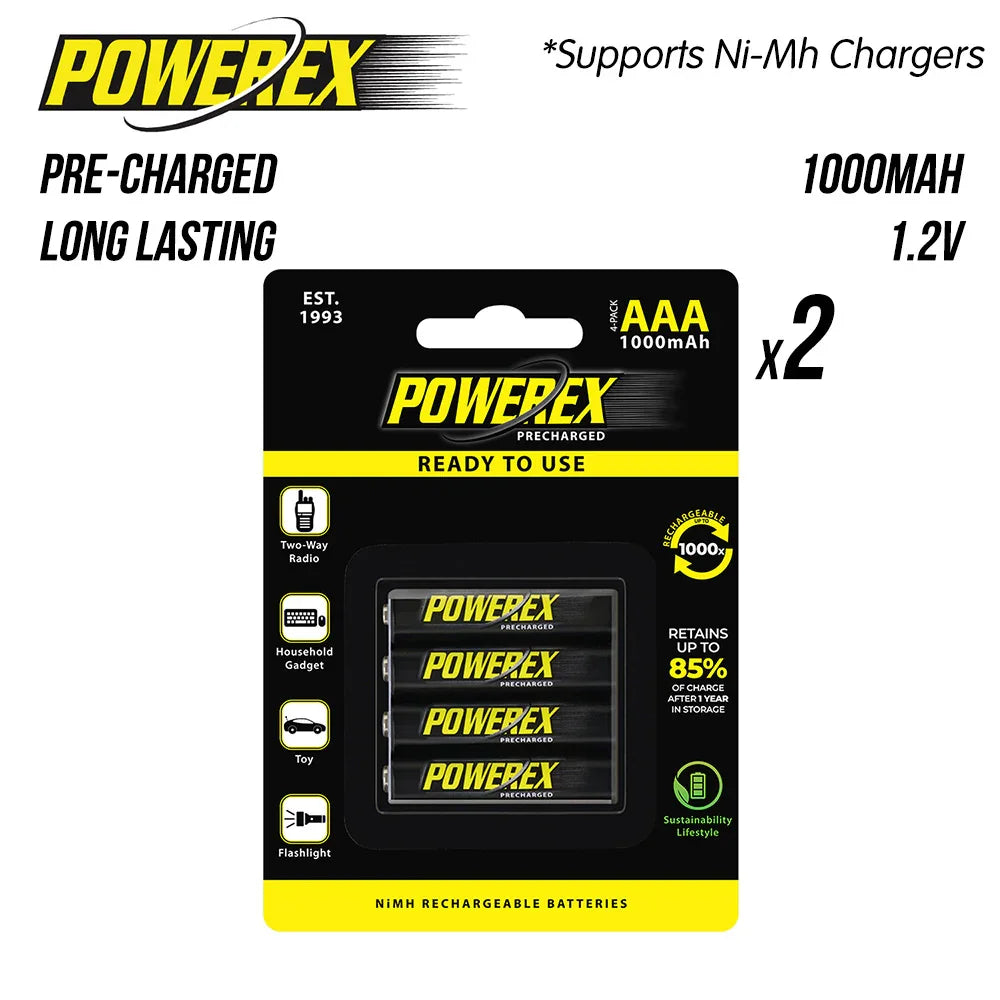 [FREE DELIVERY] Powerex MAHA Precharged Rechargeable Ni-MH 1000mAh AAA Batteries (8-pack) - Red Dot Photo