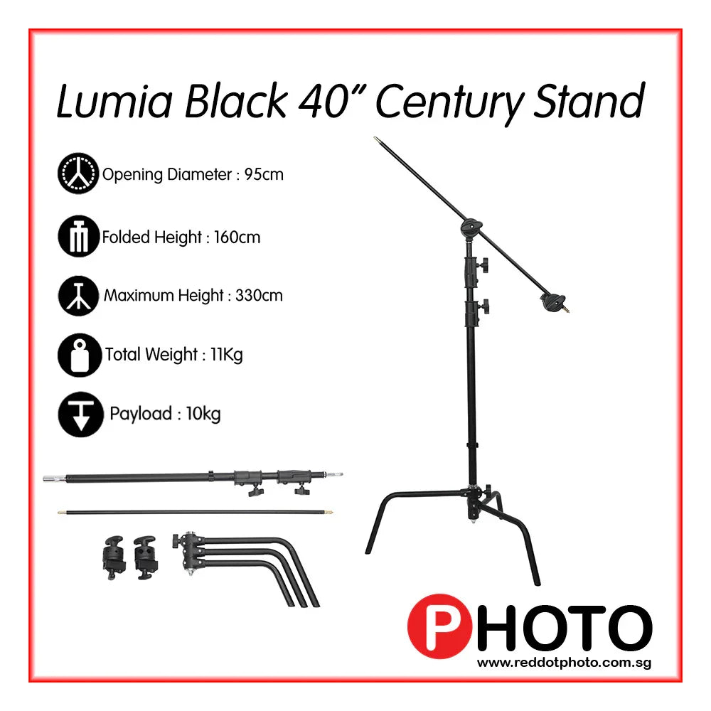 Lumia C Stand Century Stand Grip Head with 40" boom arm (Black C-stand) - Red Dot Photo