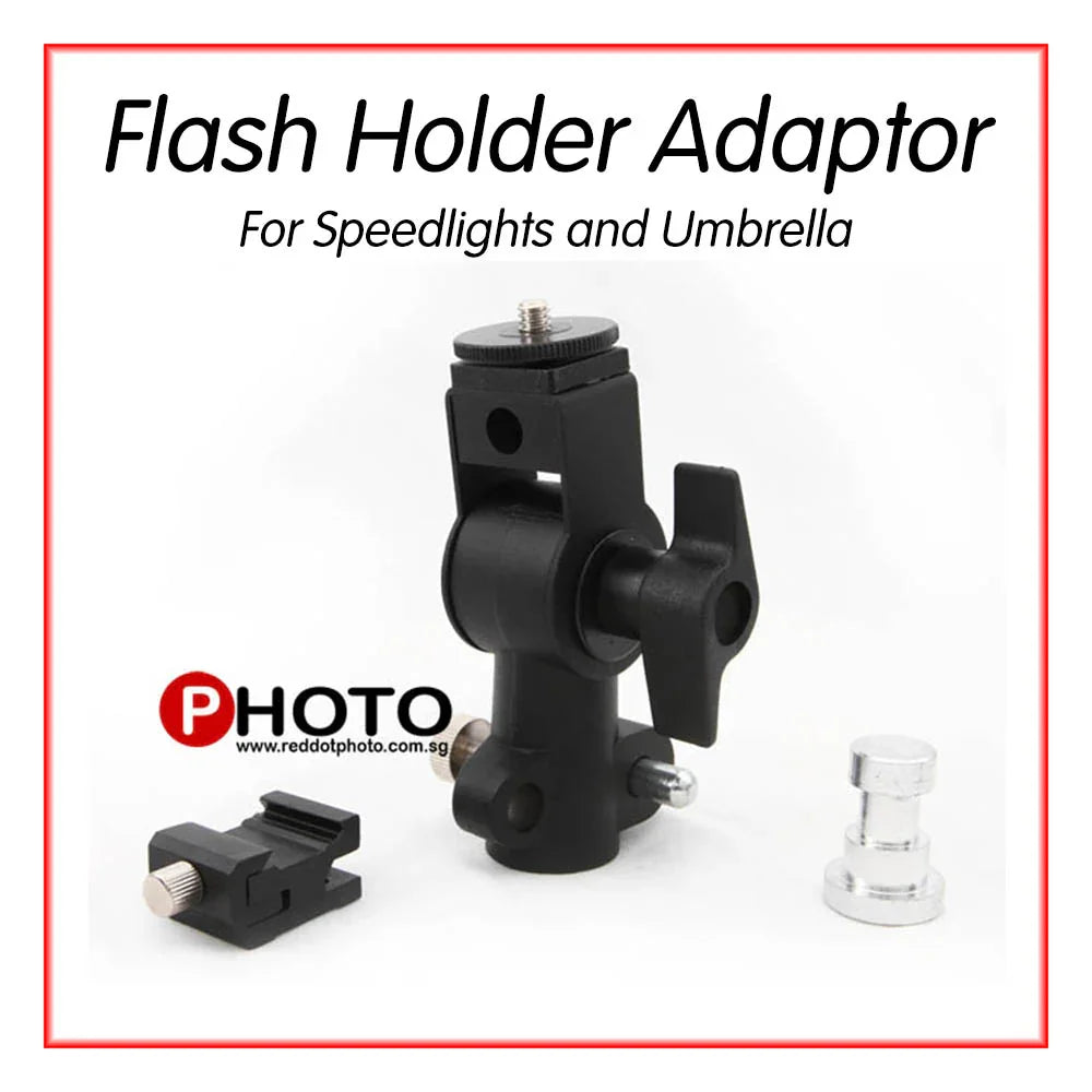 Chromage Adjustable Metal Flash Hot Shoe Umbrella Holder for Light Stand L-shape Bracket - Red Dot Photo