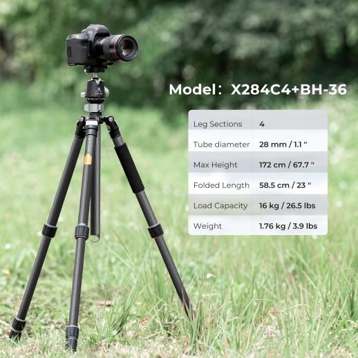 K&amp;F Concept 碳纤维三脚架 X254C4+BH-30 